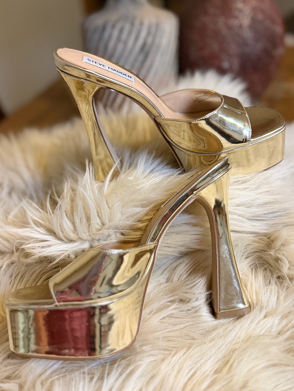 Steve Madden Kacie Gold Metallic Platform Mule Heels Size 8 Y2K Disco Party